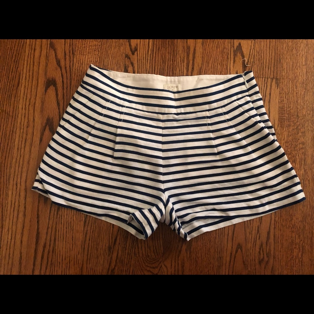 J. Crew navy/white striped pleated shorts